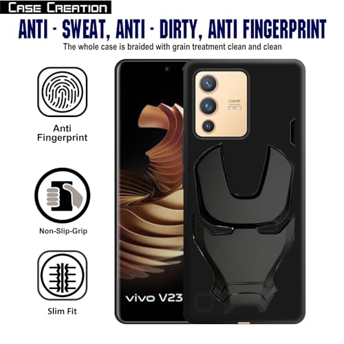 Image of COVERLY Official 3D Touch Feel Trending Avengers Logo Mask Soft Rugged Grip Silicone Iron Man Super Power Cartoon Movie Engraved Silicone Matte Back Cover for Vivo V23 Pro / V23Pro -HD Avenger Black