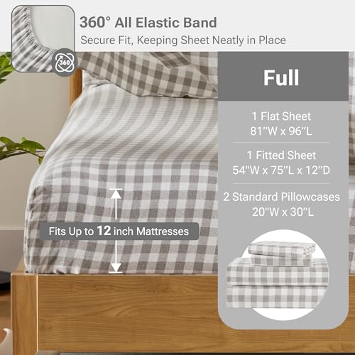 Sleep Philosophy True North 100% Cotton Flannel Sheets Full Size, Cozy Flannel Sheet Set Brushed for Extra Softness, Heavyweight Novelty Print Warm Flannel Bedding Set, Gray Herringbone Check 4 Piece