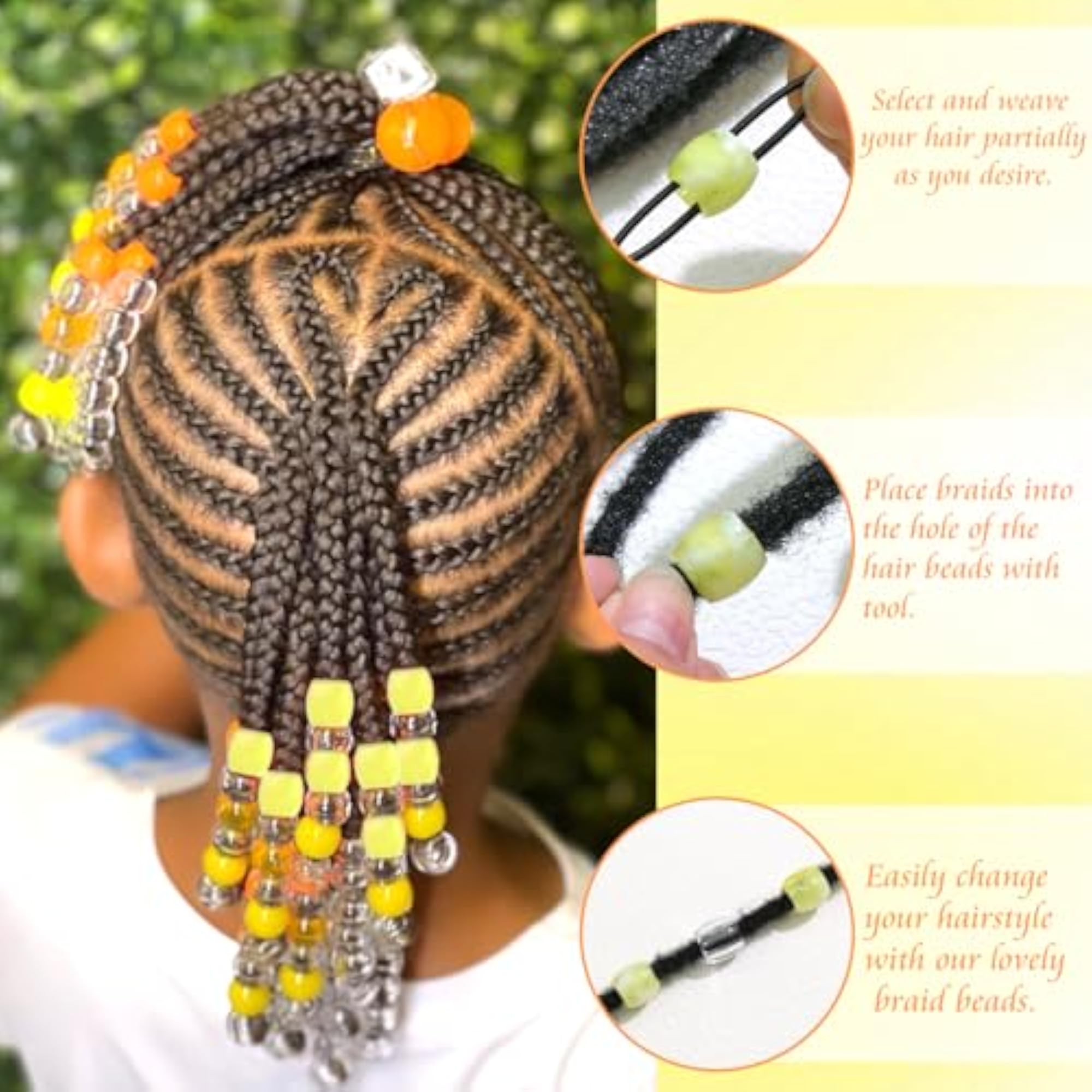 50PCS Yellow Hair Beads for Braids and Dreadlocks