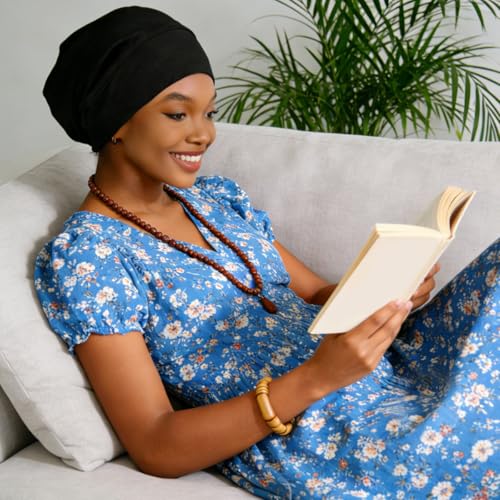 Image of SANNIDHI Sleeping Cap for Women Bamboo Fiber Silk Hair Care Cap for Sleeping Stretchy Postpartum Hair Wrap Cap for Long Hair