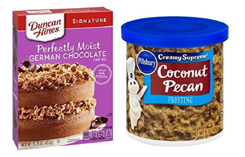 Duncan Hines mezcla de pastel de chocolate alemán de 15.25 oz y Pillsbury Coco Pecan Frosting 15 oz