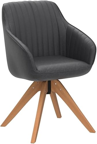Miniatura 5 de Giantex Silla giratoria para escritorio sillón sin ruedas tela de Leathaire acolchada cómoda silla de escritorio moderna de mediados de siglo para