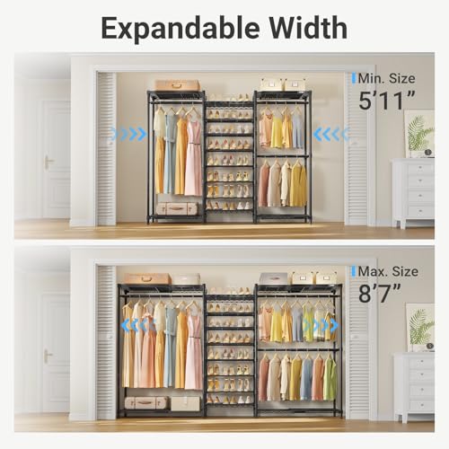 VIPEK S3X Expandable Clothes Rack Adjustable from 5'11" to 8'7" with 6-Tier Shoe Shelves, Freestanding Clothing Rack with Adjustable Shelves & Hanger Rods for Reach-in Closet, Max Load 1250LBS, Black - Image 5