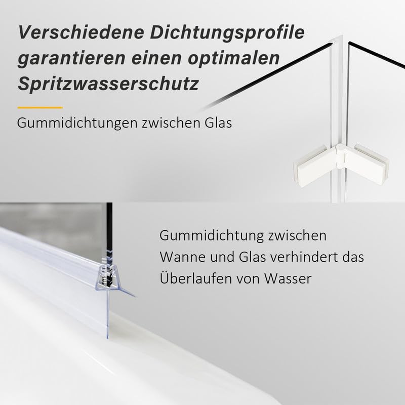 Goezes Duschwand für Badewanne 3-teilig 120x140cm Weiß Duschabtrennung, Faltbar Glas Duschtrennwand aus 6mm ESG Sicherheitsglas mit Nano beschichtung, Weiß Badewannenaufsatz Trennwand