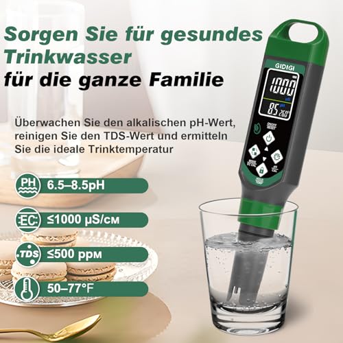 pH Messgerät für Hydrokulturen, pH Messgerät für Pool, TDS EC Messgerät mit Farbdisplay, pH Wert Wassertester Multiparameter für Aquarium, TDS Trinkwasser Tester, hohe Genauigkeit 0,01