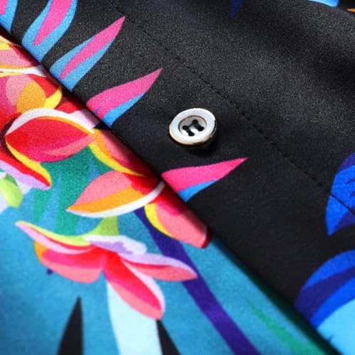 Image of Men's Hawaiian Shirt Tops Vintage Short Sleeve Button Down Beach Shirt Male Tropical Floral Summer Pullover Party Holiday