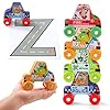 51u3jftgqll - BEKILOLE Jumbo Animal Cars 4 Piece Stacking Wooden Car Playset for Toddlers Preschool Learning Montessori Toys for Boys & Girls Birthday Gifts for 1+ Year Old,Set A (4 Cars + Alphabet Flashcards)