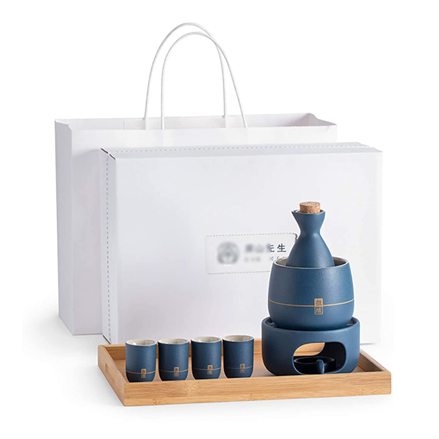 Juego de sake con calentador SXRC y bandeja, set de cerámica de 8 piezas