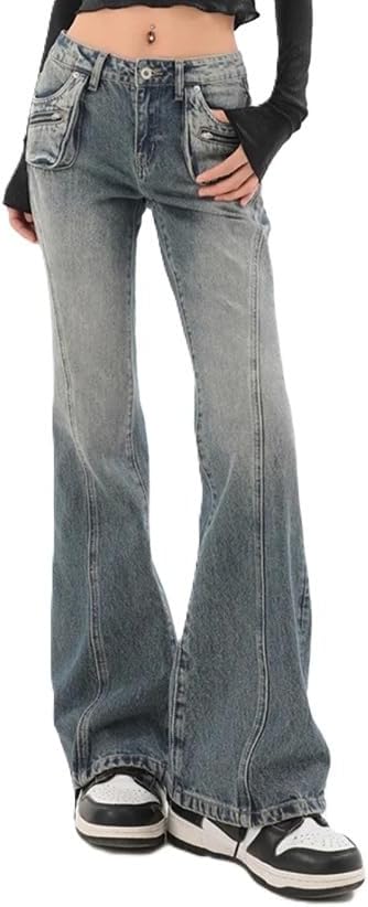 EMMIOL Mid-Low Rise Flare Jeans for Women, Y2K Baggy Boot Cut Flared Bootcut Wide Leg Womens Denim Pants Stretch