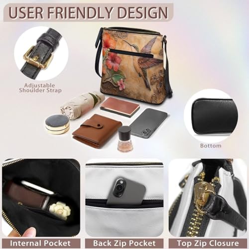 Image of Leather Women Crossbody Hobo Bag Satchel Purse Handbag with Adjustable Shoulder Strap and Zipper Pockets