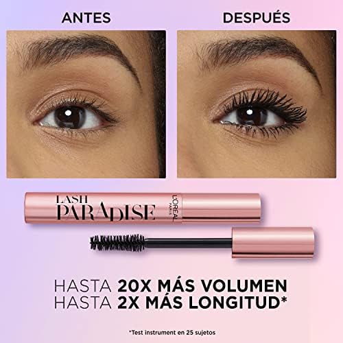 L'Oréal Paris Intense Volume Mascara, Eyelash Lengthening for Sensitive Eyes, Gentle and Flake Free, With Castor Oil, Lash Paradise, Intense Black