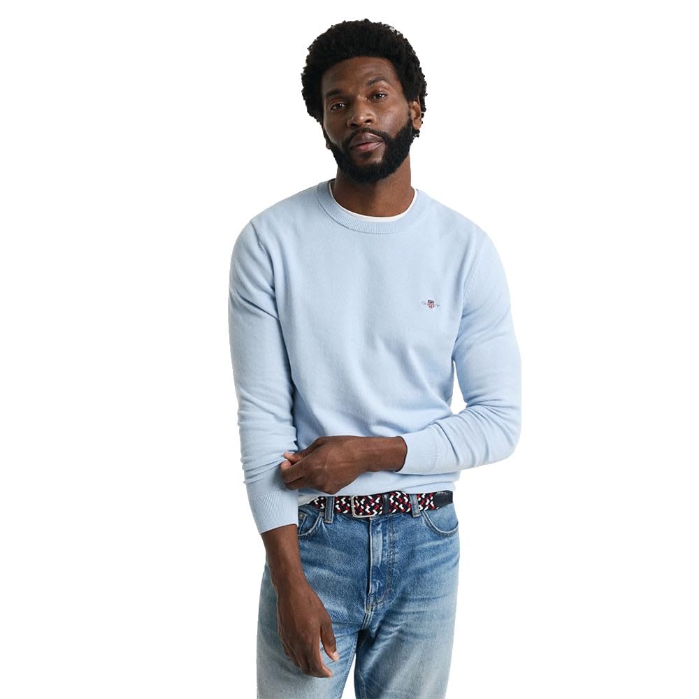Gant Men's Fresh Blue Cotton Crew Neck Sweater (Xxl)