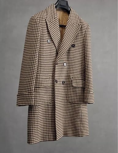 ONAXTDA Men's Houndstooth Overcoat Double Breasted Above Knee-Length Fall Spring Coat for Business Casual4