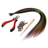 50pcs Cuentas de silicona Beauty7 Kit de Extensión Pelo de Plumas Mechones con 20pcs Pelo Pluma Sintético Color Mezclo, 50pcs Cuentas, Alicate y Gancho