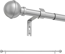 Silver Curtain Pole, 85-145 cm, Extendable Curtain Poles for Eyelet Curtains, 16mm Diameter Metal Curtain Rod for Living Room Bedroom Kitchen