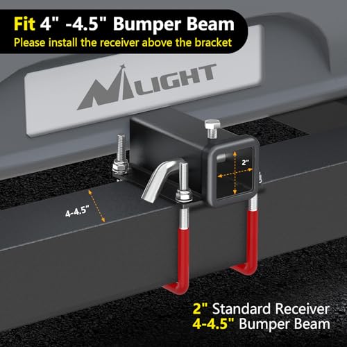 Image of Nilight 2 Inch RV Bumper Hitch Receiver with Hitch Pin Fits 4-4.5 inch Beam, 200Lbs Tongue Weight Capacity Adapter, Travel Trailer Rear Bumper, Fit for Camper Bike Racks Cargo Carrier Car