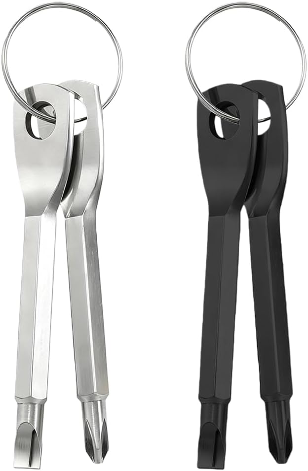 4PCS Pocket Screwdriver Set, Portable EDC Screwdriver Keychain Tool: Dual-purpose Flat Head & Small Phillips Head(Black Silver)