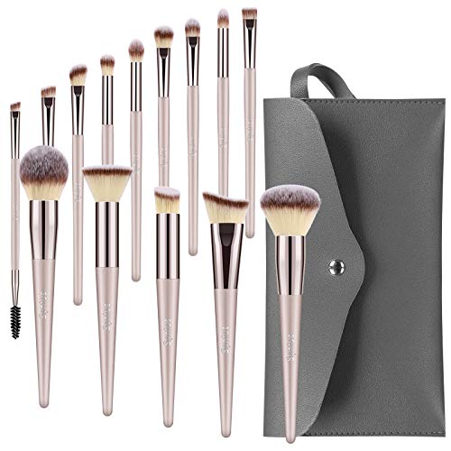Syntus Makeup Brush Set, Conical Handle Makeup Brushes with Brush Case Bag Premium Synthetic Foundation Powder Kabuki Blush Concealer Eye Shadow, Champagne Gold