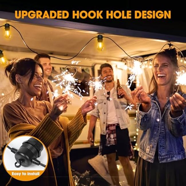 50FT LED Outdoor String Lights with 17 Shatterproof Waterproof S14 Replaceable Bulbs(2 Spare), 2700K Commercial Grade Patio Lights, Outside Hanging Light for Yard Garden Porch Deck Decor