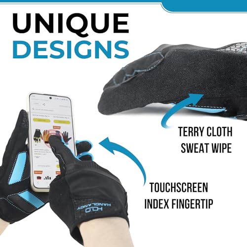 Image of HANDLANDY Baseball Batting Gloves for Adult Youth, Grip Breathable Softball Batting Gloves Fit Men Kids Boys Girls (Black-Blue, Adult Large)