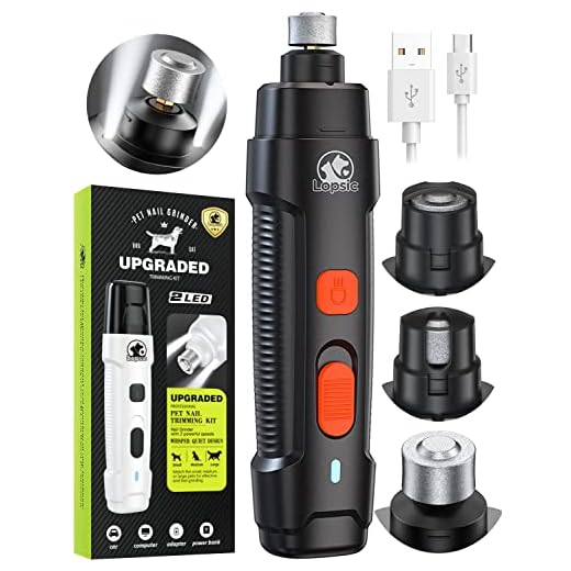 Dog Nail Grinder Upgraded Dog Nail Trimmers Clipper with 2 LED Light, 2 Speed Rechargeable Electric Pet Nail Grinder Quiet Low Noise for Small Medium Large Dogs and Cats