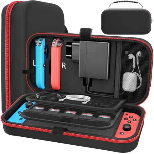 Fenolical Pochette Compatible avec Nintendo Switch/Switch OLED,Fit Joy-Con et Adaptateur Secteur, Sac de Voyage Portable avec étui Rigide pour 20 Cartouches de Jeu pour Interrupteur Accessoires