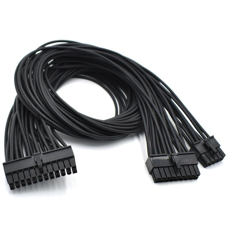 16 AWG Braided Pattern Cable Custom Modular 18-pin + 10-pin to 24-pin Power Cable for ROG 1200W 1000W 850W PSU.