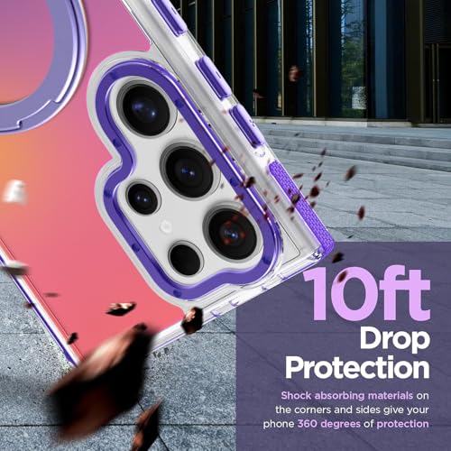 Image of Magnetic for Samsung Galaxy S23 Ultra Case with 360 Stand [Compatible with Magsafe] [Fluorescent Design] [1 Screen Protector] Slim Translucent Matte Case for Galaxy S23 Ultra 6.8 inch, Purple