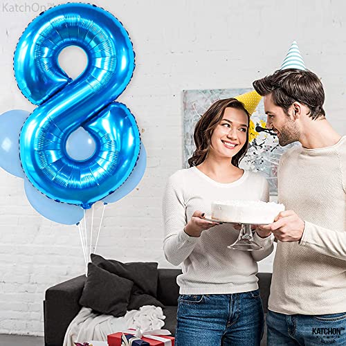 Image of KatchOn Foil Blue Number 8 Balloon Mermaid Birthday Decorations - 40 Inch