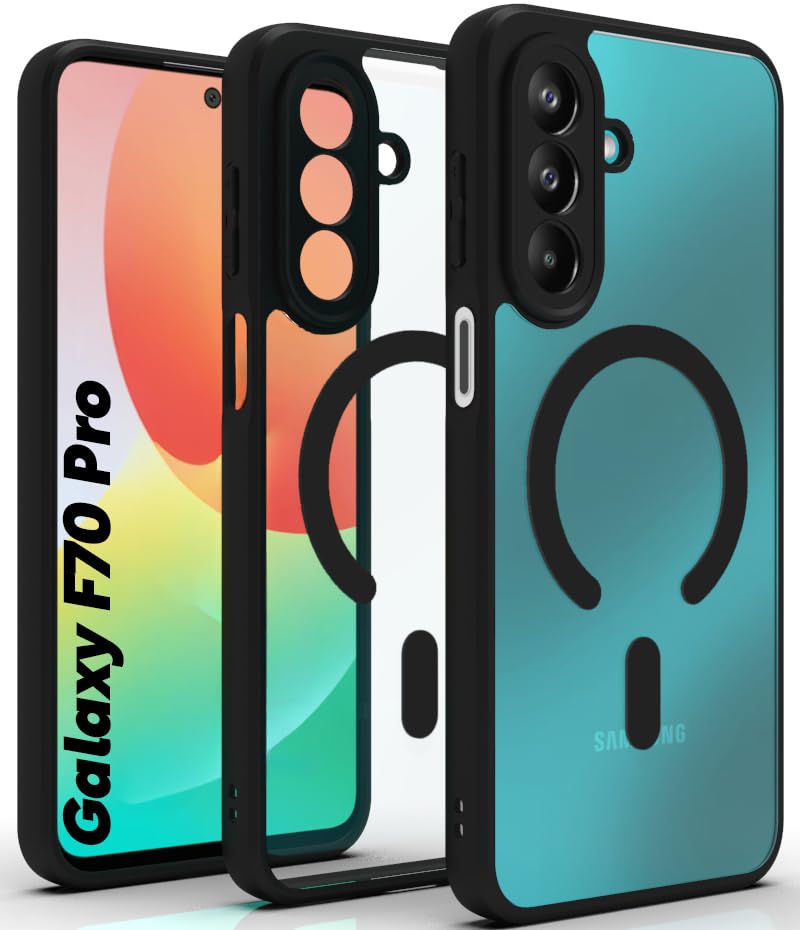 Image of RIGGEAR Shockproof Sleek Hybrid Armor Magnetic Back Cover Case Compatible with MagSafe Accessories for Samsung Galaxy F70 Pro 5G (Clear PC + Black TPU Bumper)