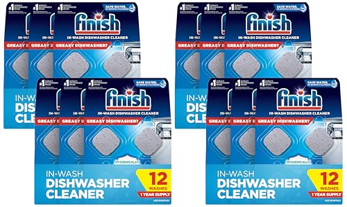 Image of Finish Dishwasher Cleaner Tablets, Deep Cleans Hidden Grease & Grime, Fights Odors, No Extra Wash Cycle, Helps Maintain Dishwasher, 12 Month Supply, 12 Count (Pack of 4)