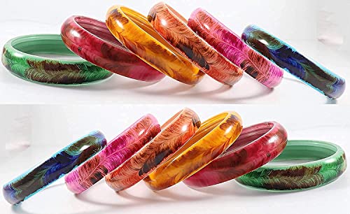 Image of NMII Glass with Glitter and Feather Design Glossy Finished Multicolor Kada Set For Girls and Women