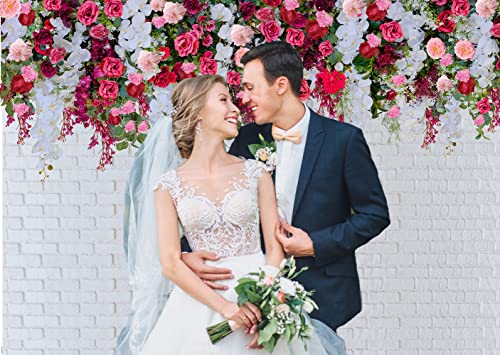Dudaacvt 7X5Ft Flower Wall Backdrop White Brick Wall Flowers Photography Background Mother's Day Backdrop Wedding Bridal Baby Shower Birthday Party Decor Banner D-629 #TOP1