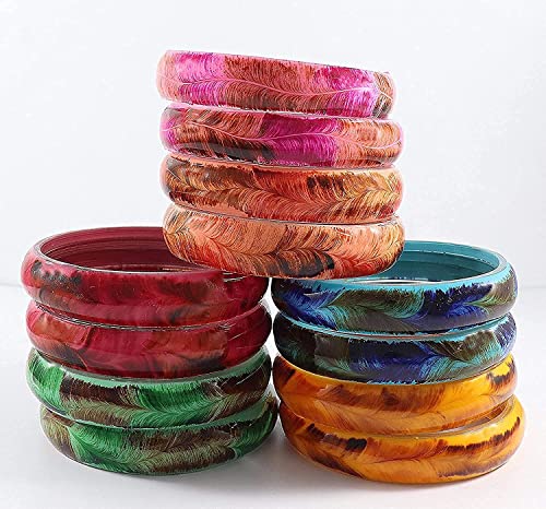 Image of NMII Glass with Glitter and Feather Design Glossy Finished Multicolor Kada Set For Girls and Women