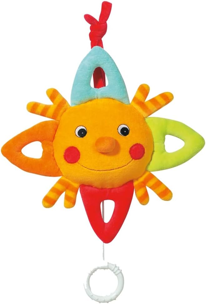 Brevi Fehn Baby Toys for Girls and Boys 0 Month+ | Baby Stroller Toys | Baby Musical Toys | Visual and Tactile Acuity Toys | Cartoon Animal Soft Toys | Machine Washable @ 30°C (Soft Carillon- Sun)