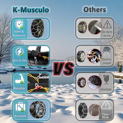 Snow Chains for Car Tires, Auto Fixing 1 Min Quick Fit Easy Installation, Portable Reusable Universal Emergency Tire Traction Chain for Passenger Car, Pickup Trucks and SUV - Set of 2 (KN100) - Image 5