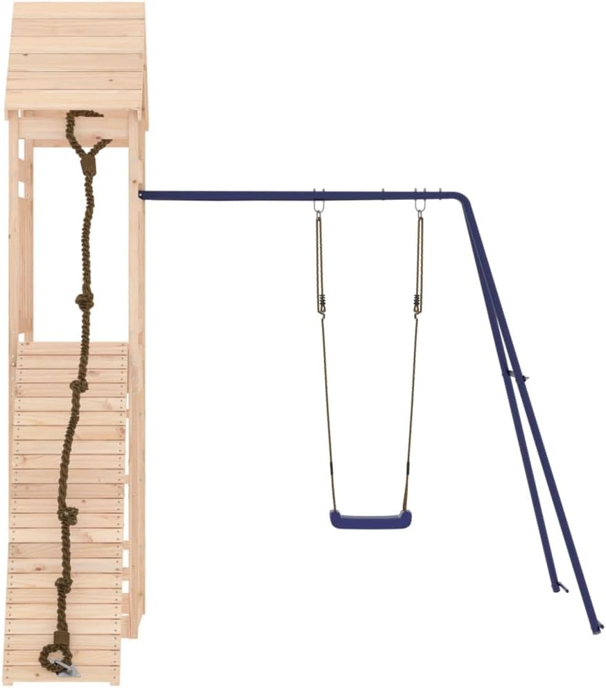 Outdoor Playset, Wooden Playground with Swing, Climbing Wall, and Slide, Solid Pine Wood, for Kids Aged 3-8 in Backyard