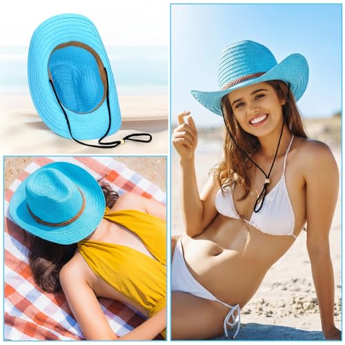 Image of JaGely 12 Pcs Straw Cowboy Hats for Women Men, Wide Brim Summer Hat Bulk Sun Protection for Western Themed Party