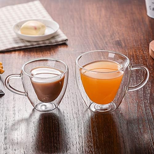Miniatura 8 de Juego de 2 tazas de café con forma de corazón de vidrio de doble pared aisladas con mango cerrado, resistente al calor, perfecto para mantener tu