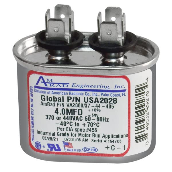 4 uF/MFD 370 440 VAC Motor Run Capacitor JustCapacitors Compatible Replacement for AmRad USA2028 P/N VA2000/37-44-405