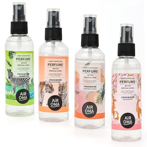 Spray desodorizante para ropa, 4 botellas de desodorizante antibacteriano, espray ligero para perfume, ambientador de baño, aroma a melocotón y flor de cerezo
