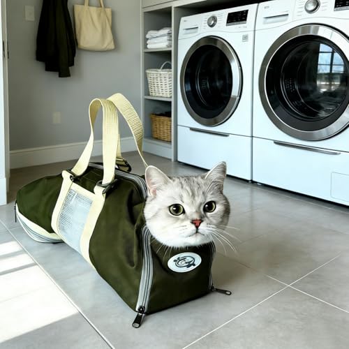 Image of Cinf Cat Nail Clipping Cleaning Grooming Restraint Bag （Free Muzzle） No Scratching Biting for Bathing Nail Trimming Injecting Examining((Moss Green,M)