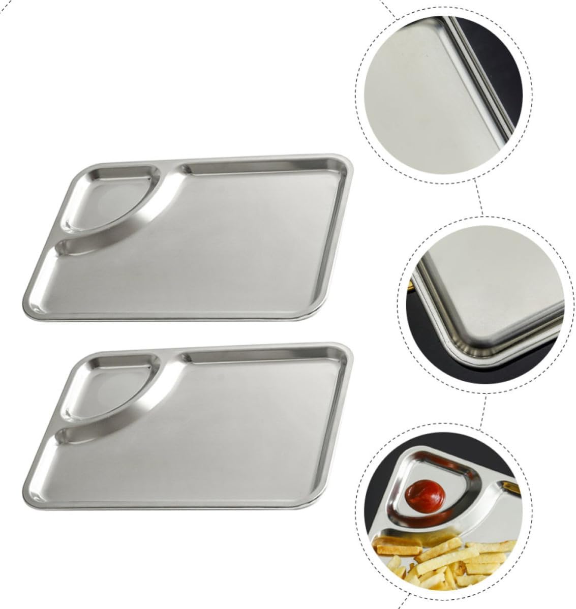 Chips and Dumpling Plates Multi-function 2pcs Stainless Steel Lightweight Divided Serving Dishes Silver for Many Occasions Use