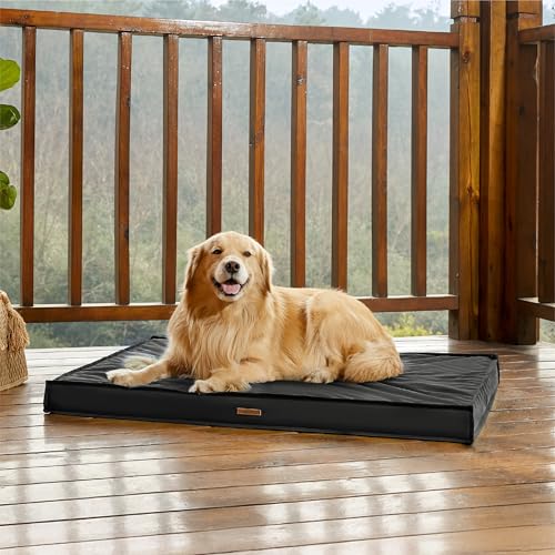 Image of LE SURE Outdoor Waterproof XL Dog Bed,Orthopedic Pet Mat,44x32In | Crate Pad for Dogs with Oxford Fabric Surface,Removable Washable Cover,Egg Foam Kennel Pads,Non slip Bottom,Black