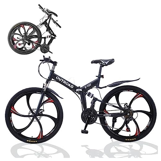 Omelaza 26 ich Folding Mountain Bike, 21 Speed Mountain Bike for Adults, Foldable Bicycle with Dual-disc Brake System, Front Suspension Folding Bike for Men and Women Black