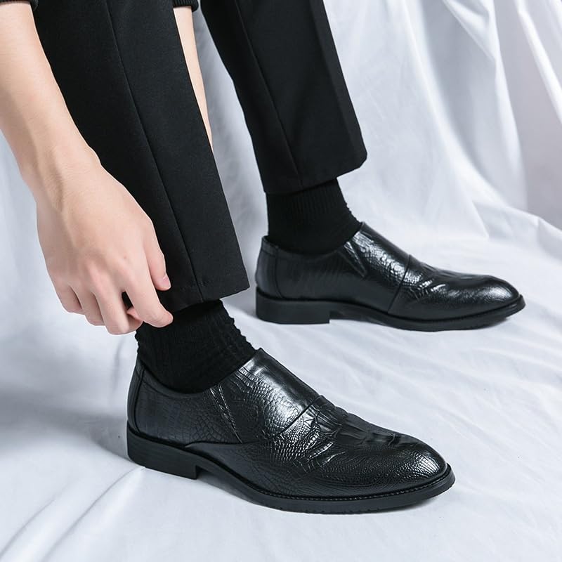 Dress Formal Shoes for Mens Block Heel Shoe Slip-on Working Breathable Burnished Leather2