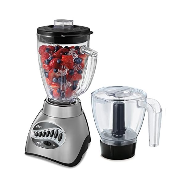 Oster Classic Series 16 Speed Blender with Food Chopper and Glass Jar, Brushed Nickel