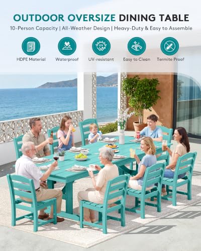 Image of SERWALL 9Pcs 84 inch HDPE Outdoor Dining Set for 8 with Armless Chairs,Aruba