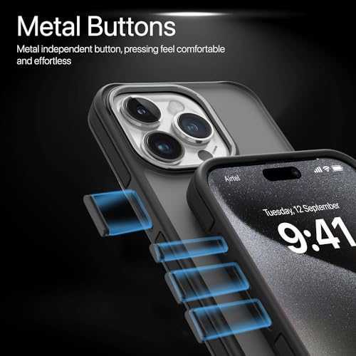 Image of Vaku Luxos Polycarbonate Elemento Magpro Back Cover Case For iPhone 15 Pro Max Shockproof Scratch Resistant Slim Thin Military-Grade Protection Support Mag-Safe Wireless Magnetic Charging - Black