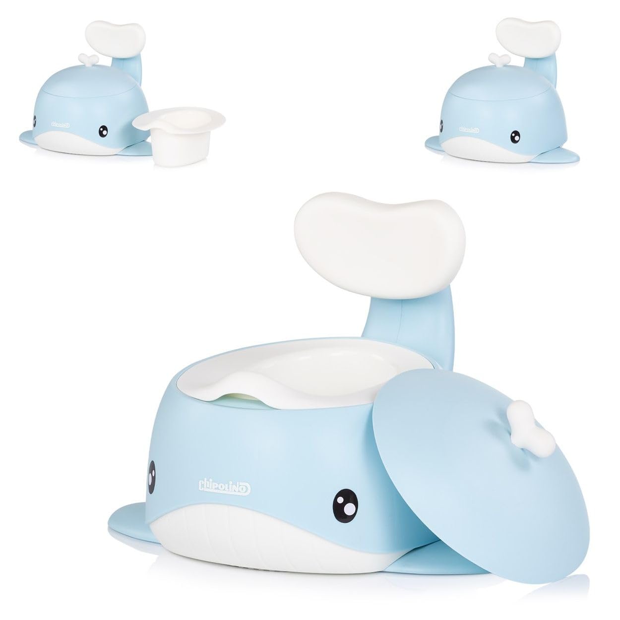 Chipolino Töpfchen Wal Innenbehälter Toilettentrainer Deckel Rückenlehne 15 kg blau